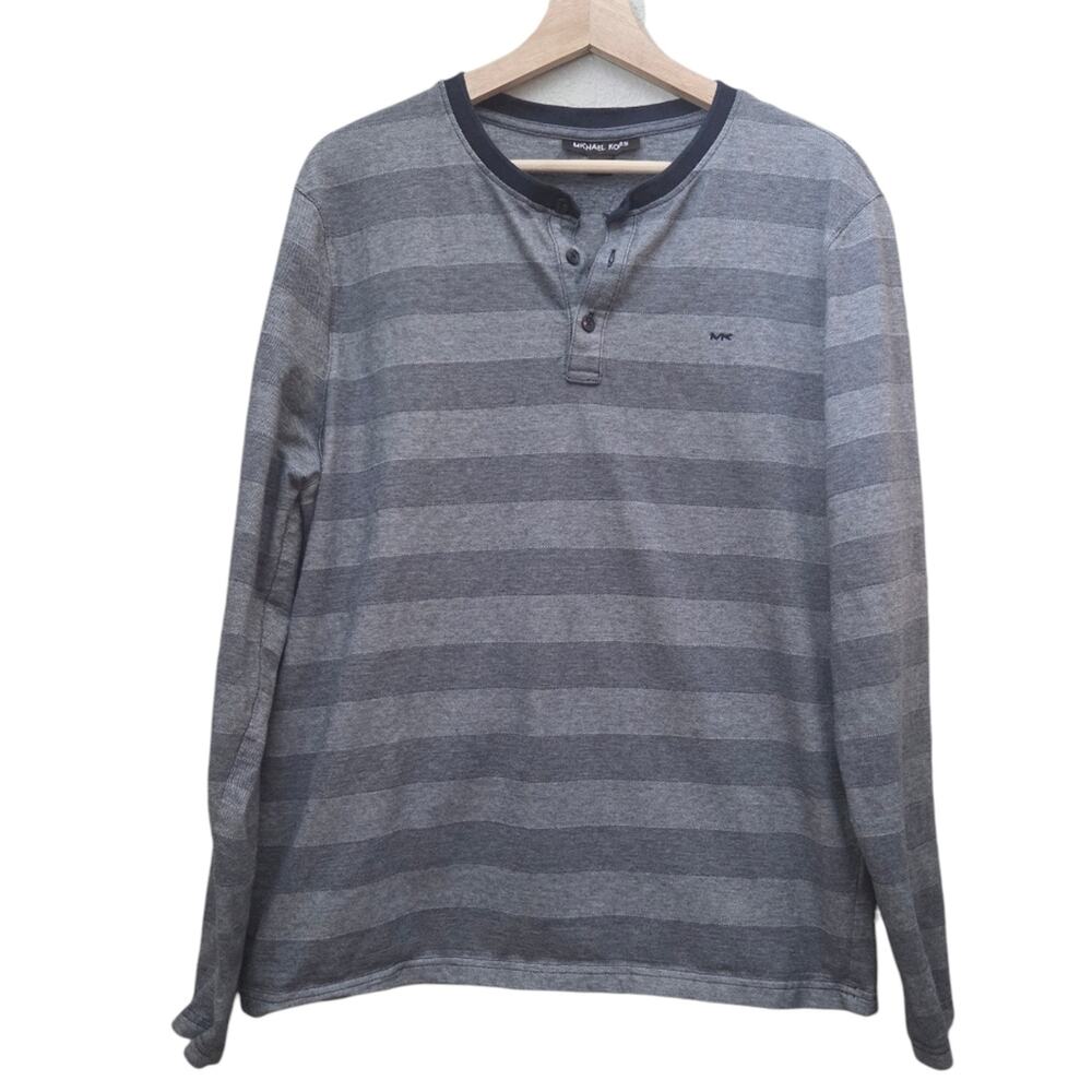 Michael Kors | Striped Long Sleeve Button Rugby Polo Henley Shirt